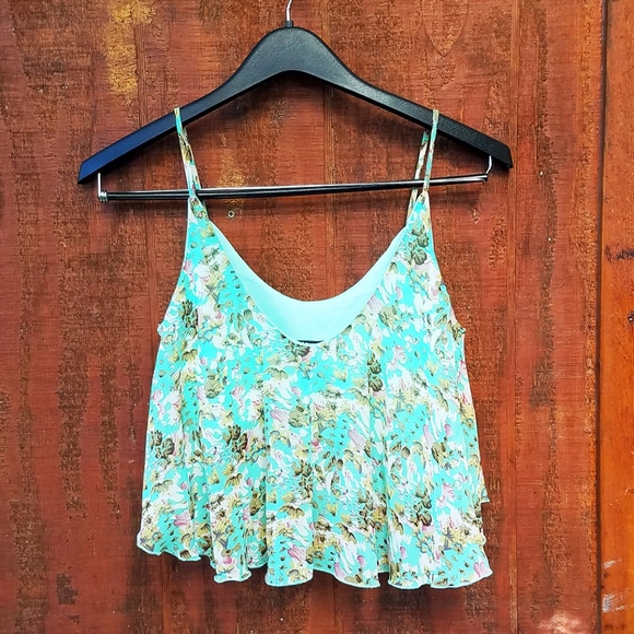 Papaya~Cropped Flowy Spaghetti Strap Cami~Medium - Picture 2 of 5
